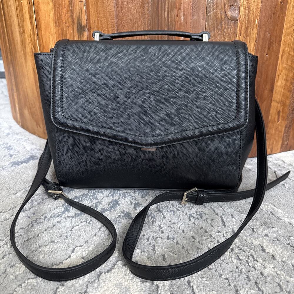 Zara Basics Black Textured Faux Leather Mini Backpack D